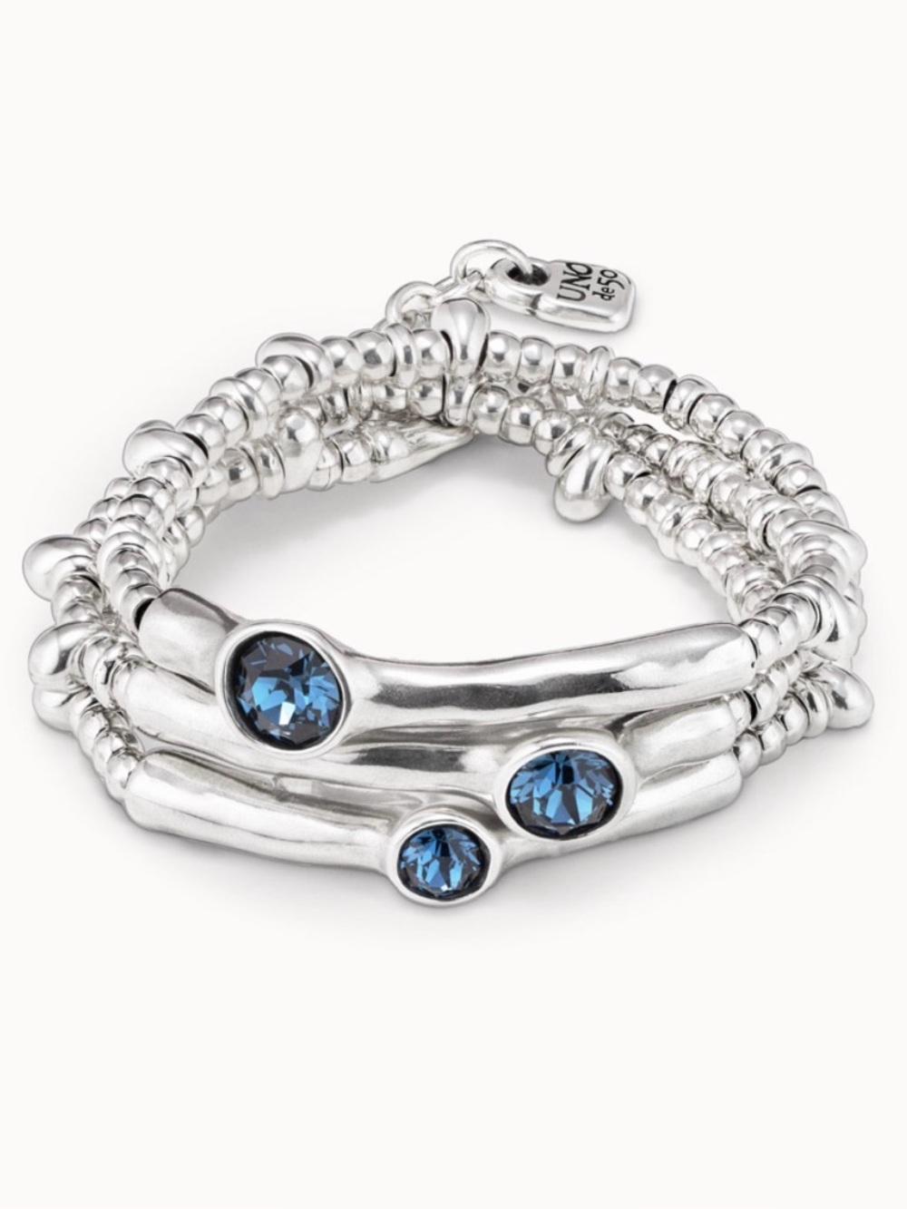 UNO de 50 Silver Multi-Row Bracelet with Blue Stones